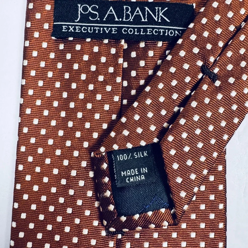 Jos A Bank Executive Collection Tie Brown White‎ Polka Dit Silk Necktie Classic
